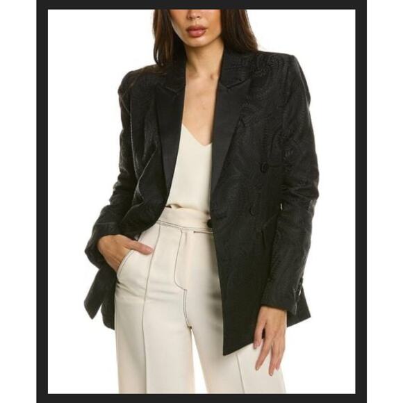 A.L.C. Women Declan Blazer Double Breasted Size 0 Black Brocade Jacquard - Picture 9 of 16